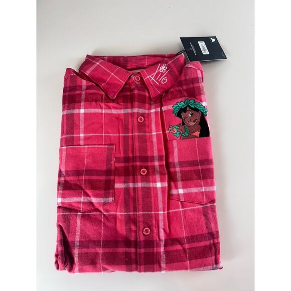 NWT Cakeworthy Disney Lilo Embroidered Red Plaid Flannel Sz XL Pudge Graffiti - Picture 1 of 12